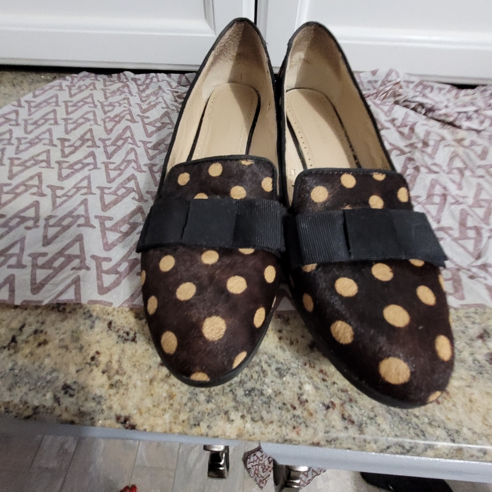 Black and Camel Polka Dot Cow Hair Flats